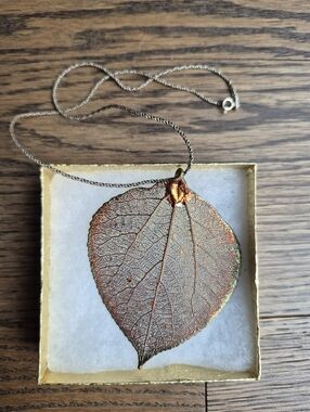 Aspen Skeleton Leaf Copper Dipped Pendant On 925 Silver Chain Necklace
